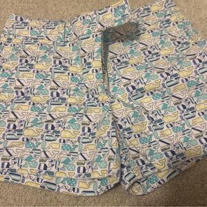 Vineyard Vines White Shorts with Blue, Teal & Yellow Whale Print